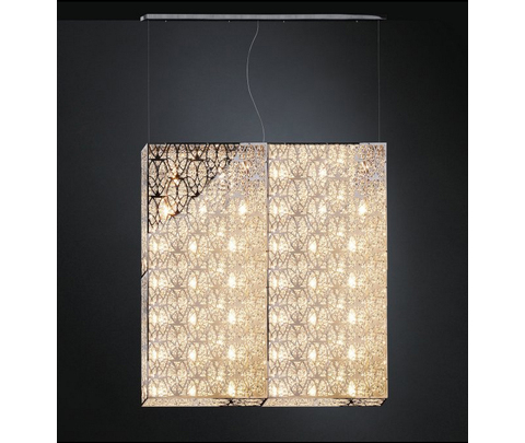 Люстра, модель «LAMPADA A SOSPENSIONE SQUARE ARABESQUE VERTICALE ACCIAIO/VETRO INTAGLIATO CE C»